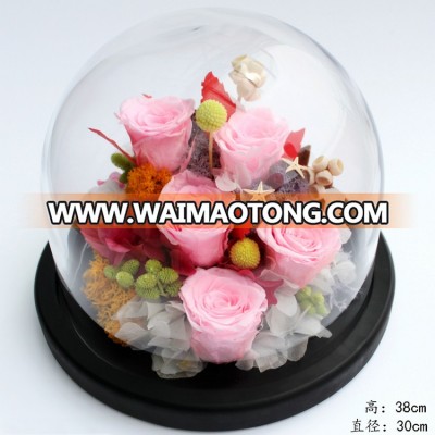 Cheap wholesale christmas gifts high quality long life rose in glass dome